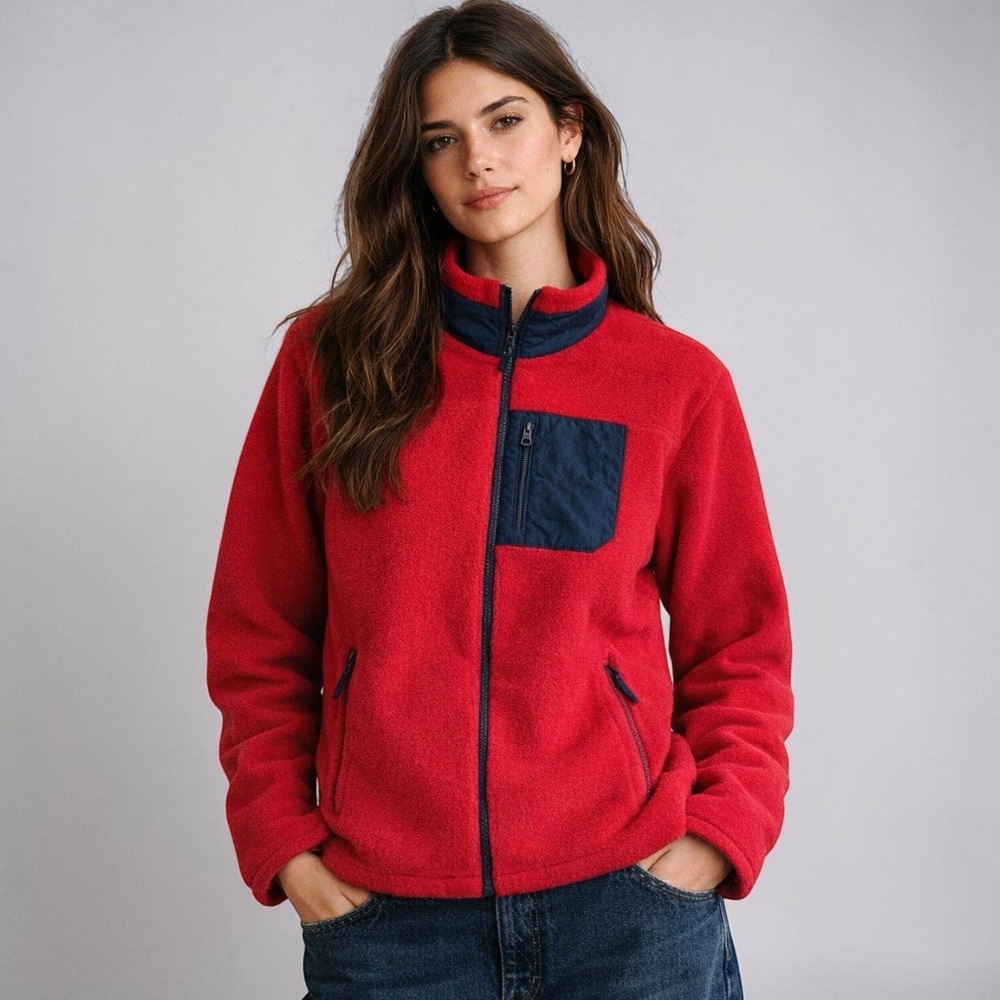 Abercrombie & Fitch Fleece Utility Jacket Sz L Red